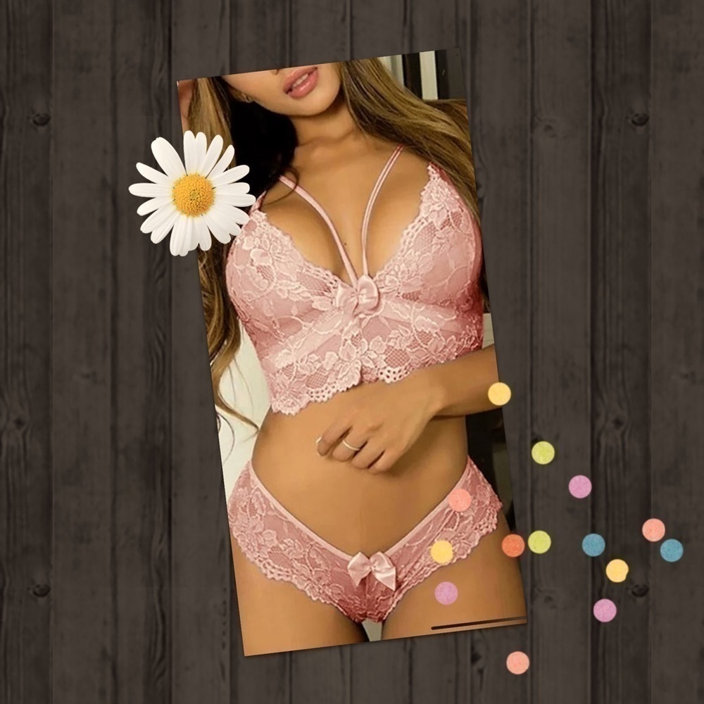 ❤️‍🔥NWT PINK FLORAL LACE PANTY & LONGLINE BRA SET SEXY! 10/M